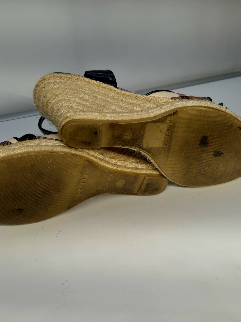 Burberry Plaid Espadrille Wedge Sandals - Black & Beige - Picture 7 of 9